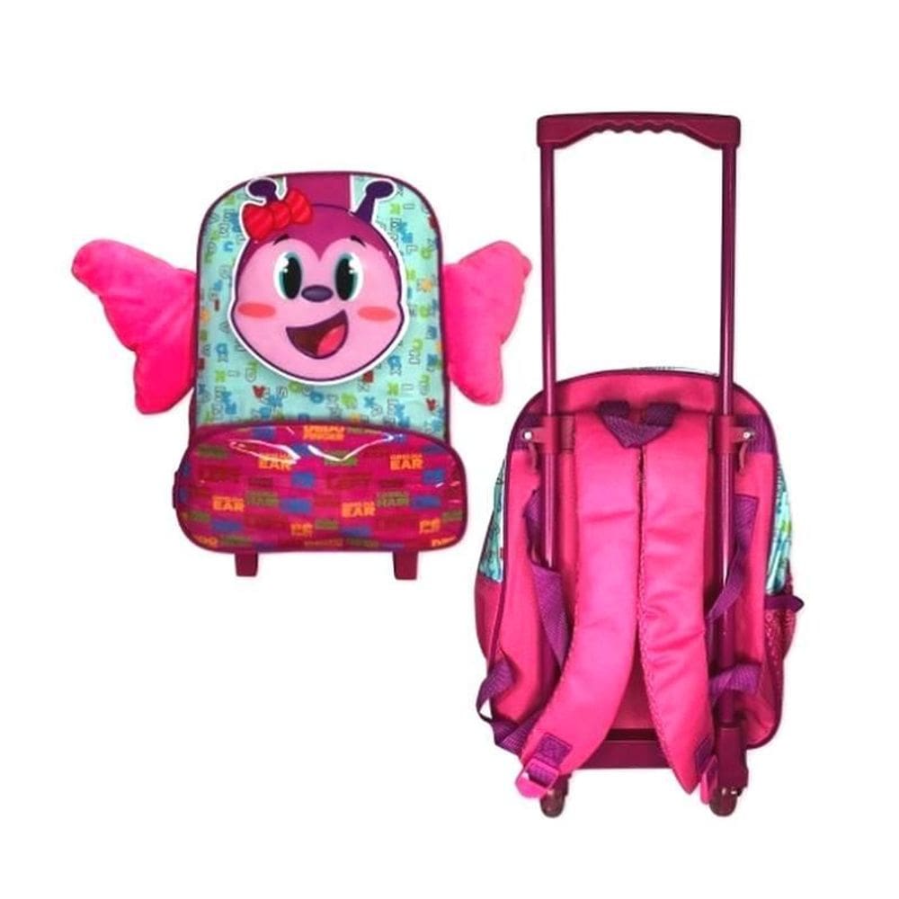 Mochila Infantil Escolar Borboleta Rosa Com Rodinha 13 Lts