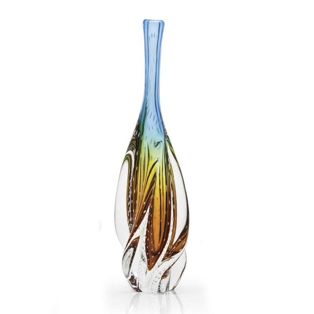 Vaso Em Cristal Murano Água Marinha E Âmbar São Marcos 49Cm