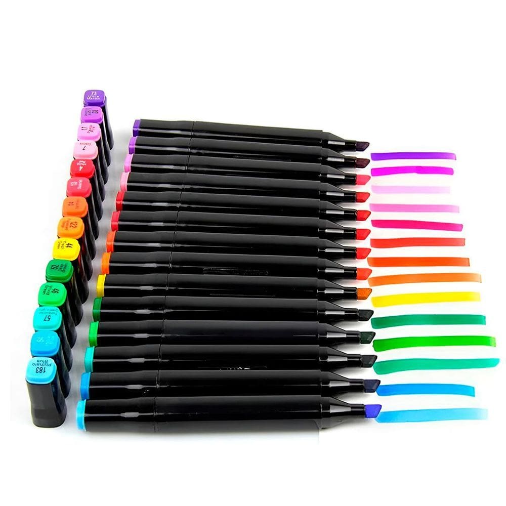 Kit Marcadores Ponta Dupla 24 Cores Com Estojo Artístico