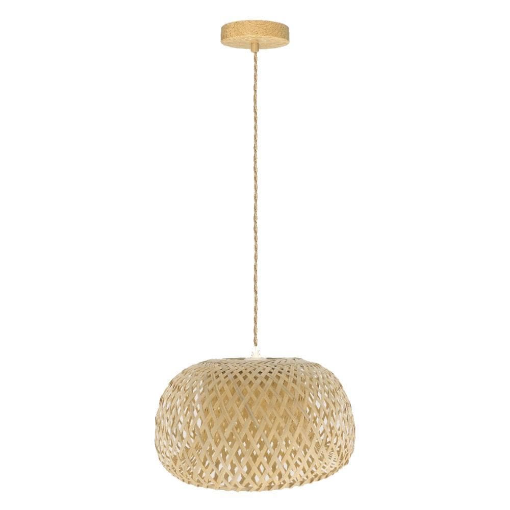 Luminária Pendente Rustico Fibra De Bambu Natural Bivolt E27