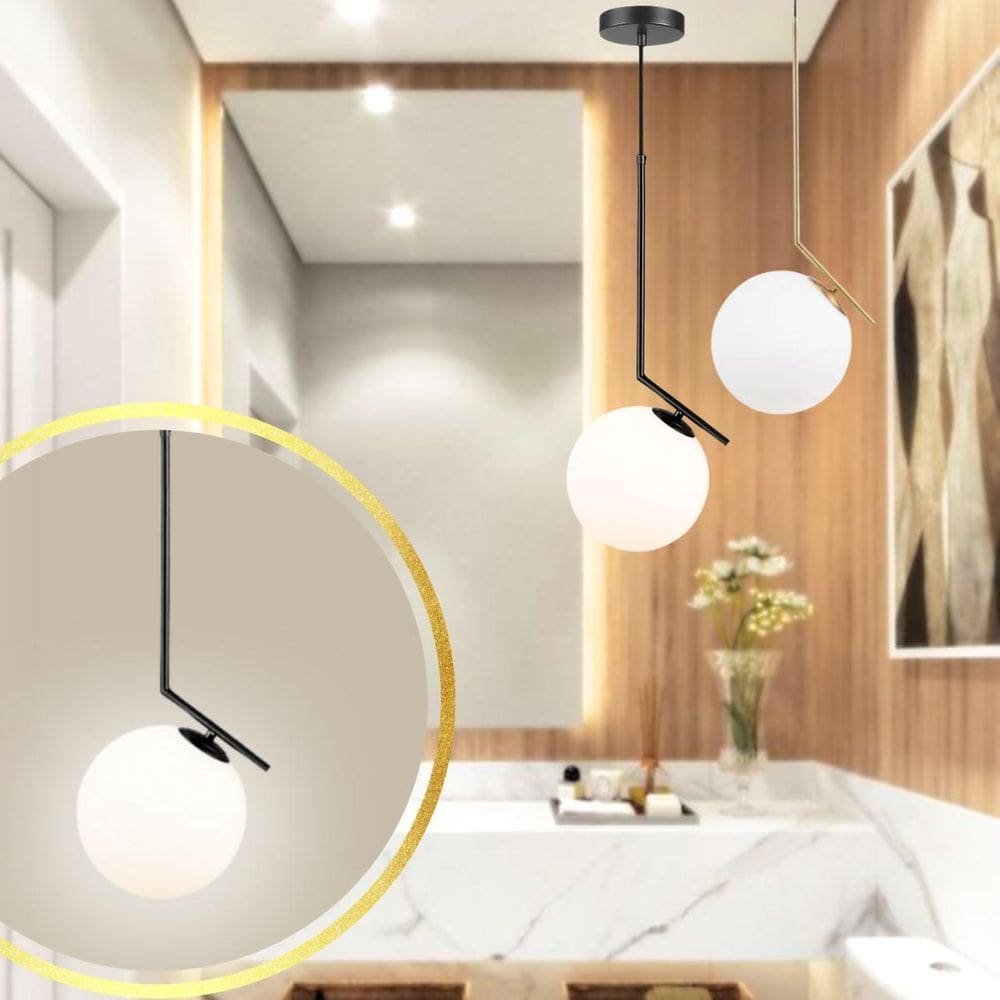 Luminária Pendente Jabuticaba 45Cm Angular Globo Vidro 15Cm