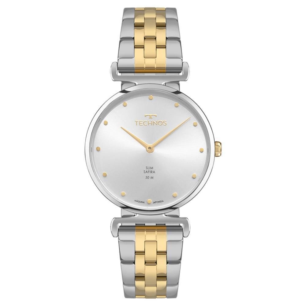 Relógio Technos Feminino Ref: Vj20Ae/1K Slim Safira Bicolor