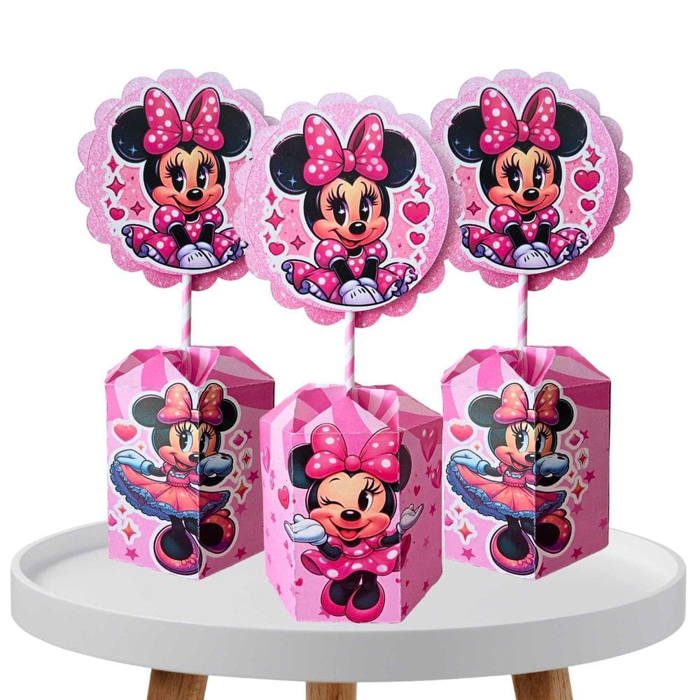 10 Centro De Mesa Decorativos Minnie Rosa Para Aniversário