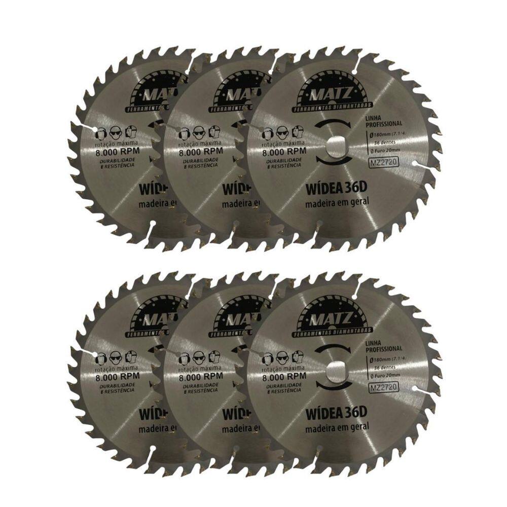 Kit 6 Disco Serra Wídea Madeira 36 Dentes 180Mm X 20Mm Matz