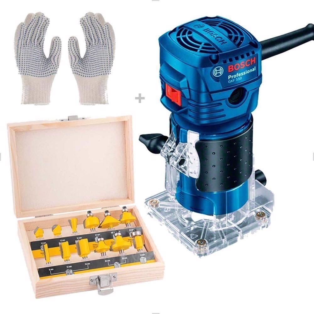 Kit Marceneiro Com Tupia Gkf550 + Jogo De 12 Fresas E Luva