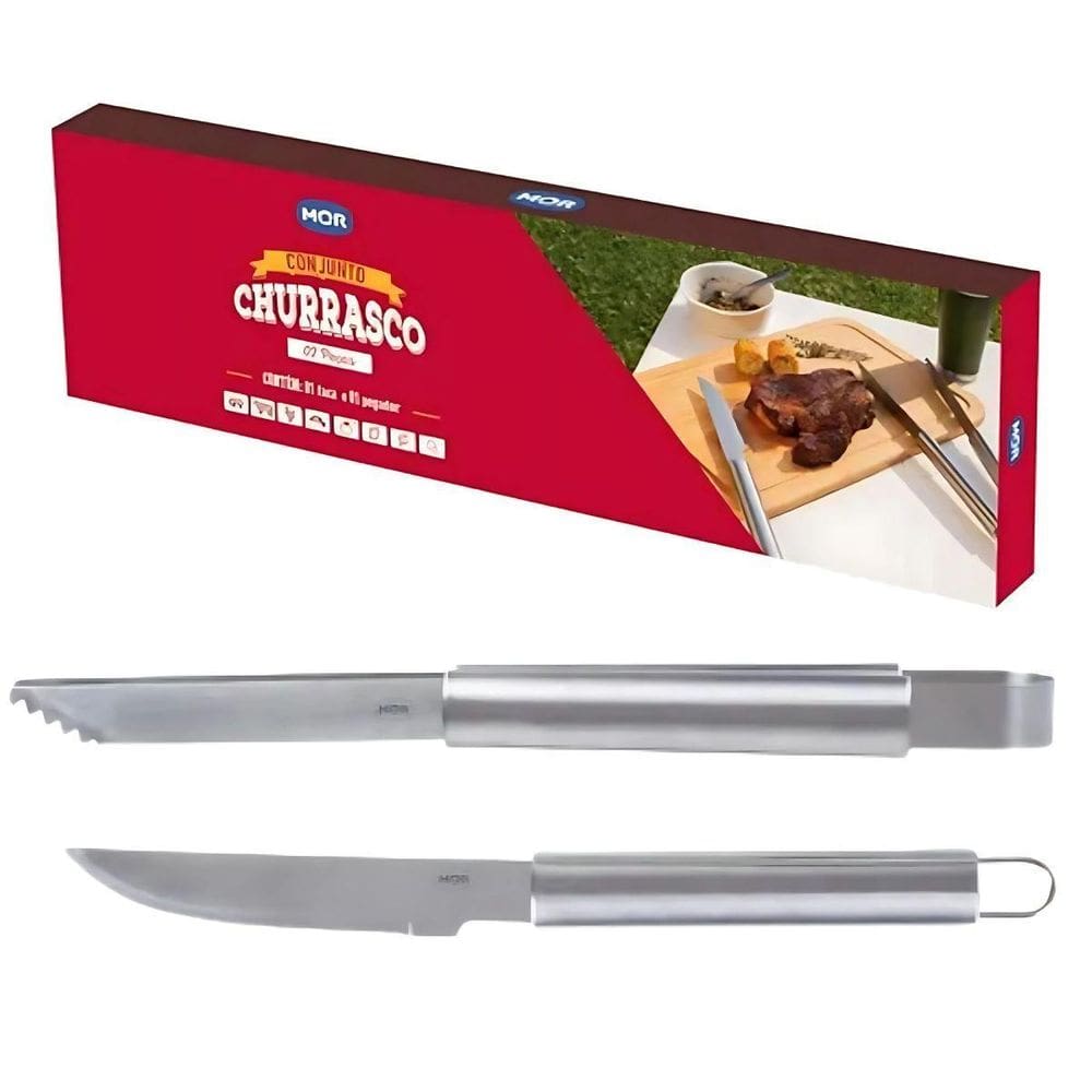 Conjunto Para Churrasco Faca Pegador Aço Inox 3936 Mor