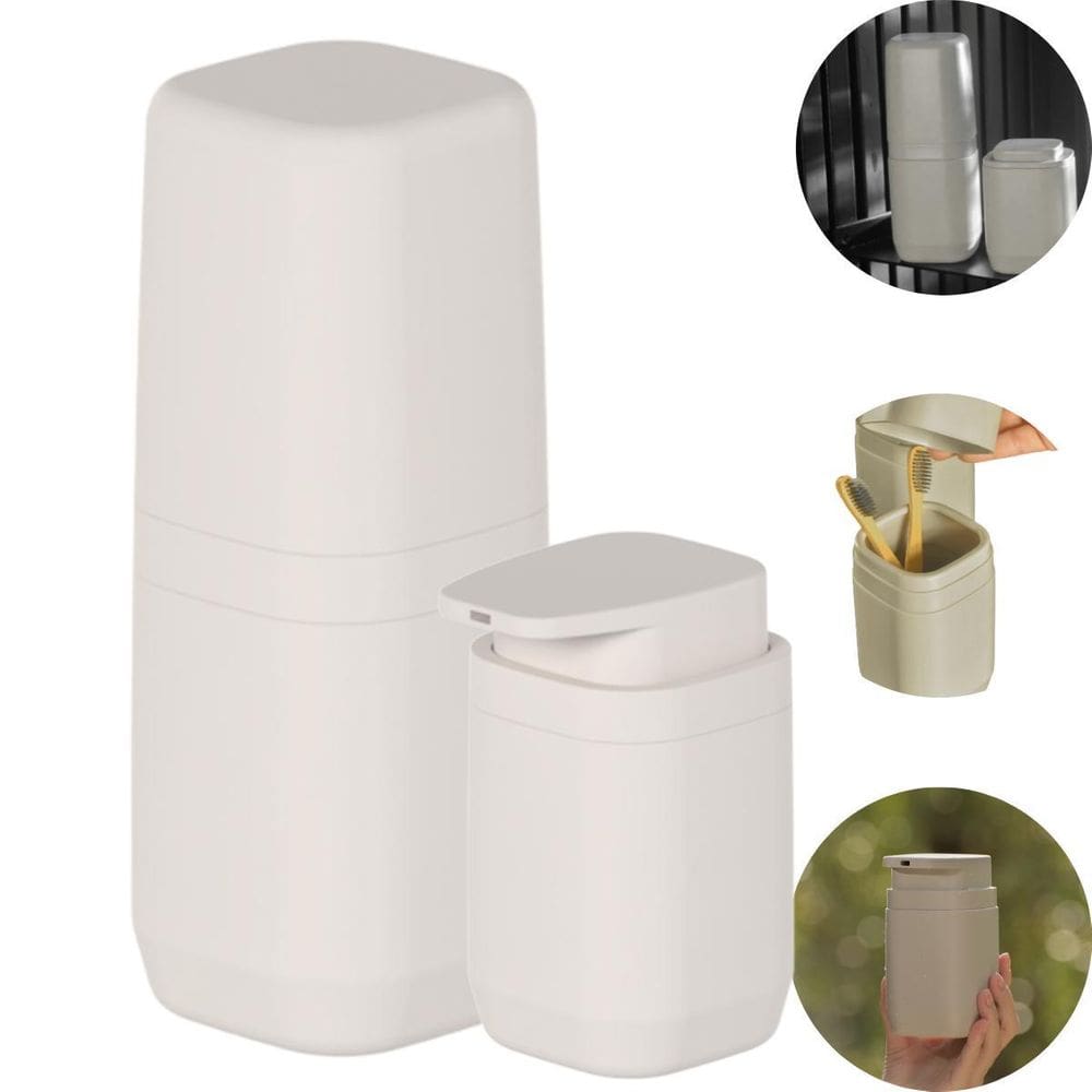 Kit Porta Escova De Dentes+Saboneteira Pump 380Ml Aura - Ou