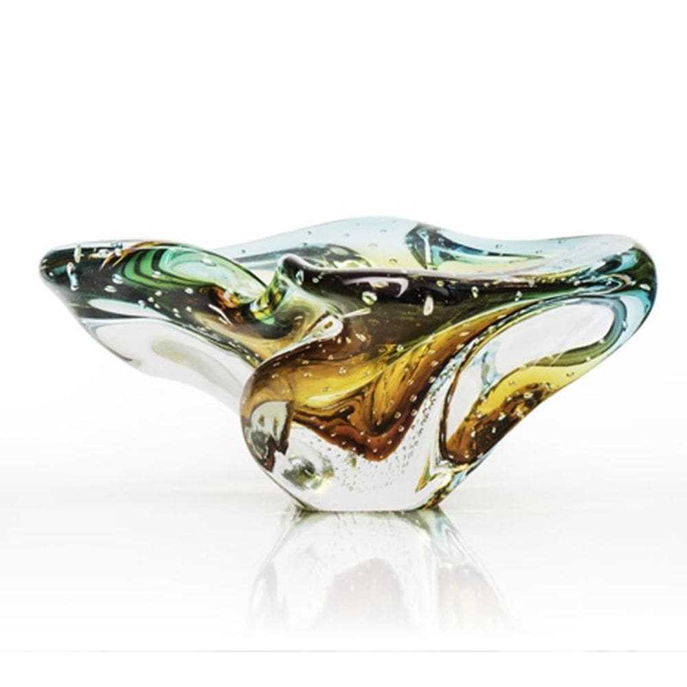 Centro De Mesa Cristal Murano Verde E Âmbar São Marcos 20Cm