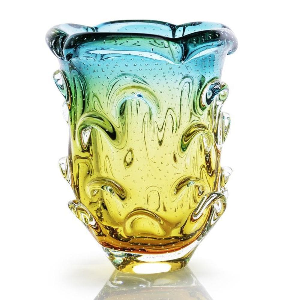 Vaso Em Cristal Murano Esmeralda E Âmbar - São Marcos 26Cm