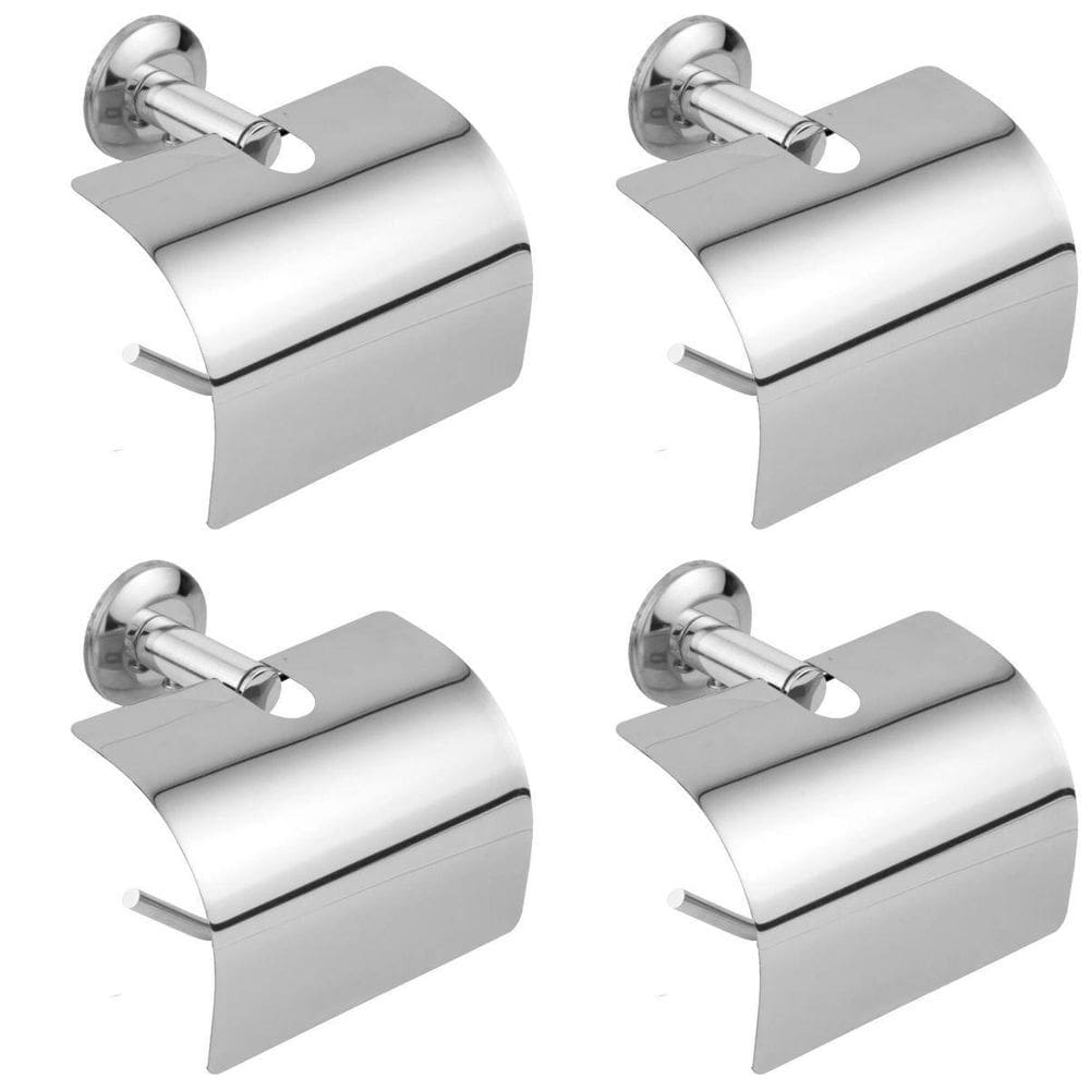 Kit 4 Suporte Papeleira Tampa Para Papel Higiênico Aço Inox