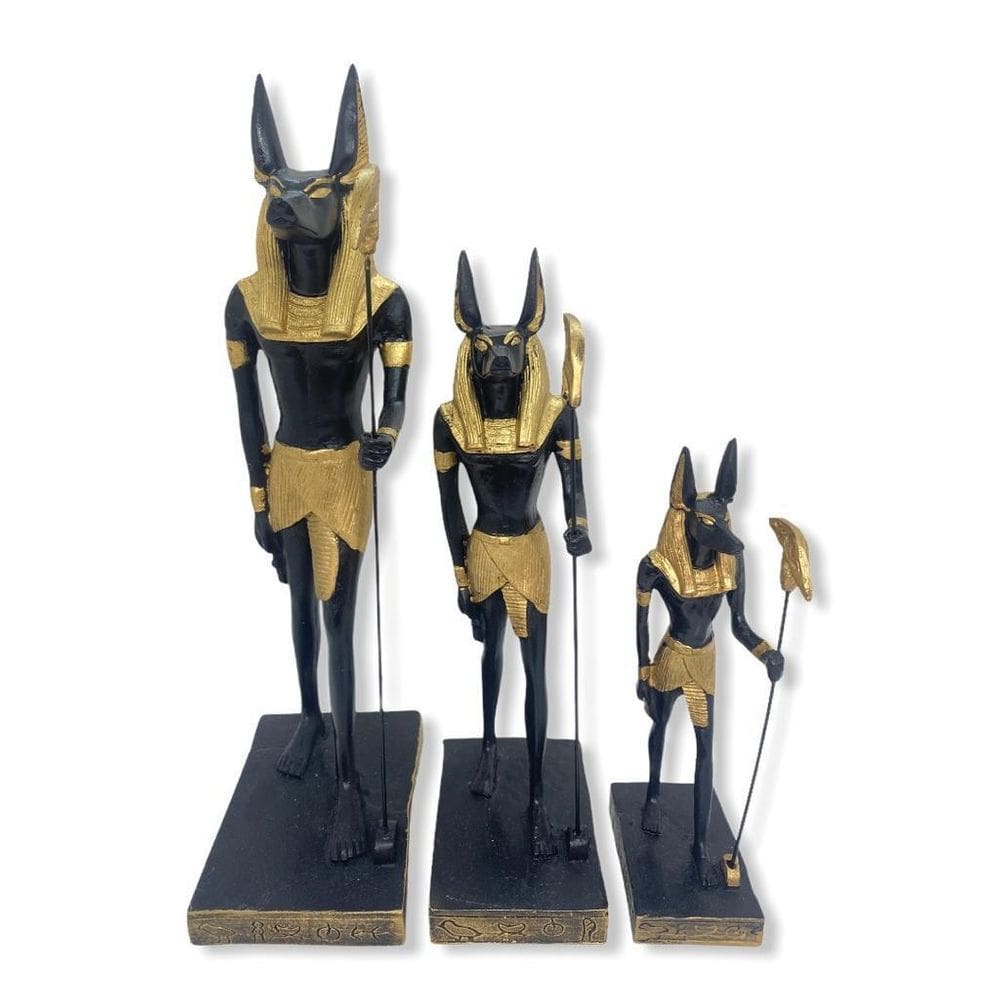 Kit Com 3 Esculturas Do Deus Egípcio Anubis Em Resina