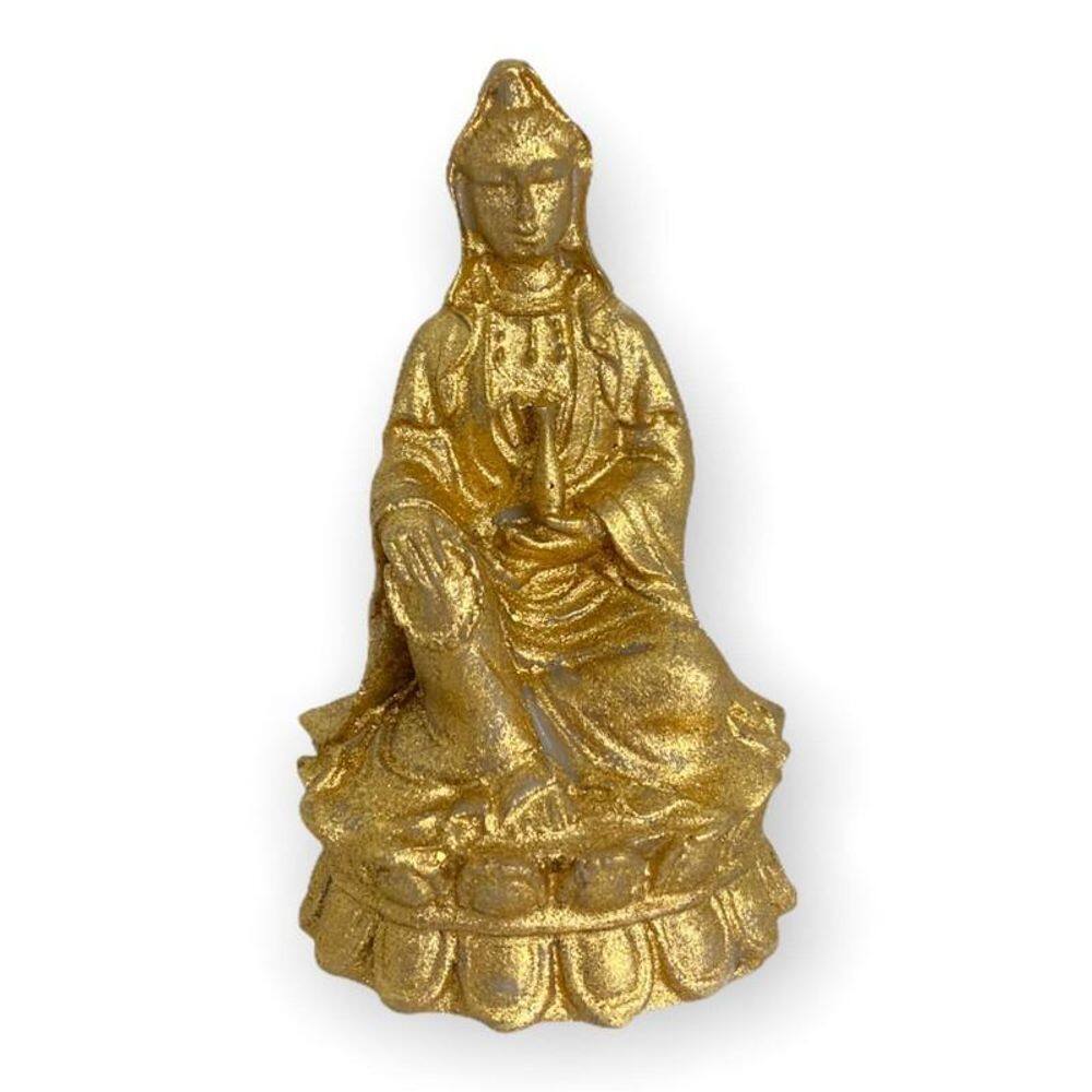 Escultura Deusa Kuanin Dourada 7Cm Em Resina