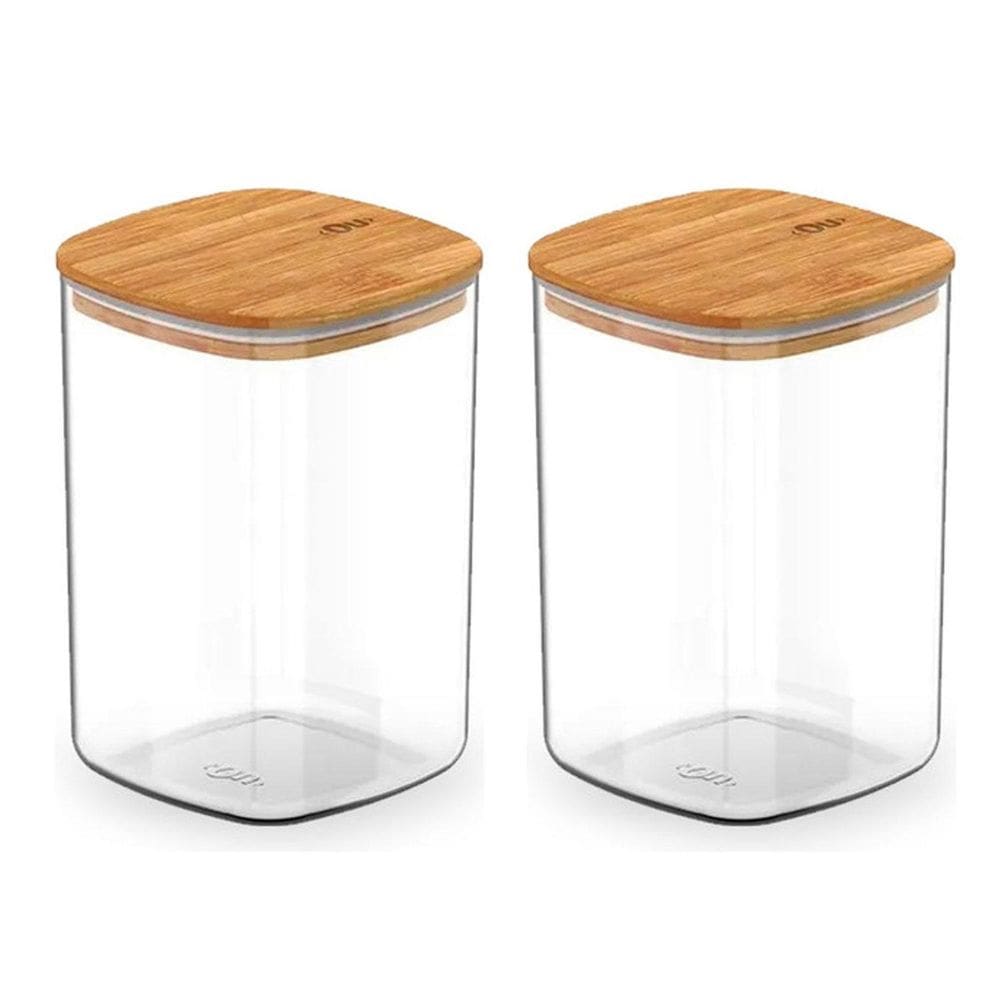 Kit 2 Pote Hermético Organizador Tampa De Bambu 1L Ou