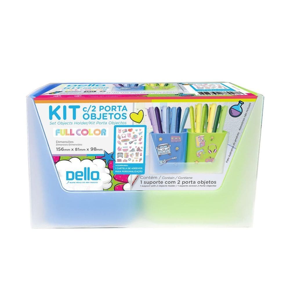 Kit Duo Porta Objetos Full Color Azul E Verde Limão- Dello