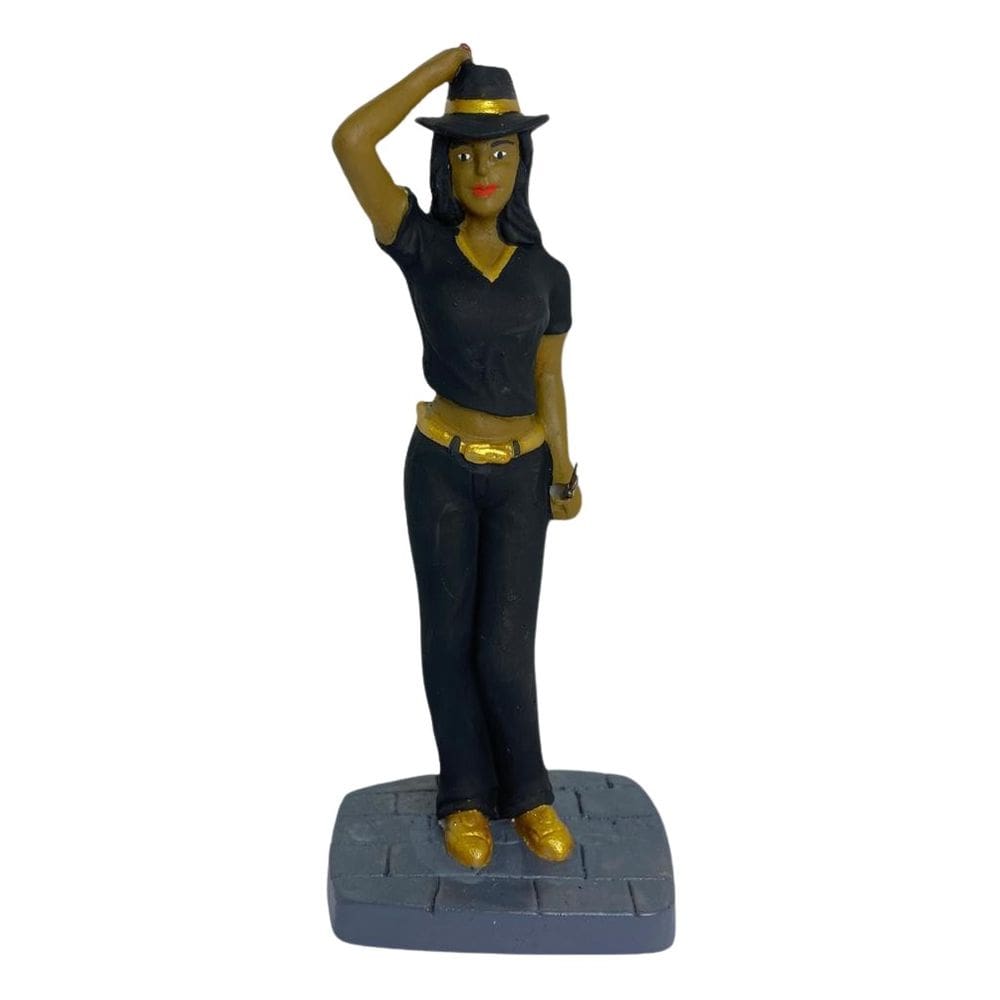 Escultura Maria Navalha Preta E Dourada 16 Cm Em Resina