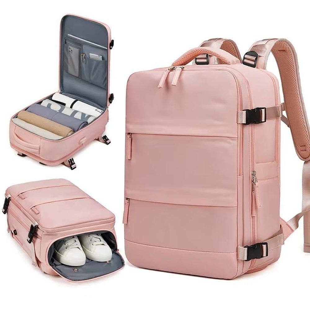 Mochila Impermeável Expansível Notebook Usb Reforçada-Rosa