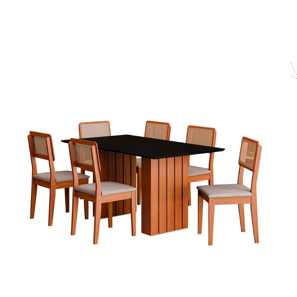 Kit Mesa Jantar Santiago 160 Com Tampo de Vidro e 6 Cadeiras