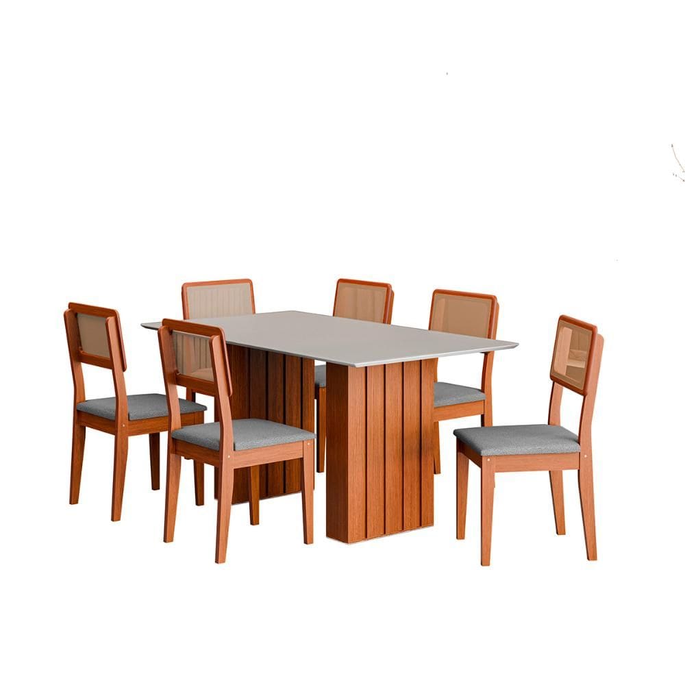 Kit Mesa Jantar Santiago 160 Com Tampo de Vidro e 6 Cadeiras