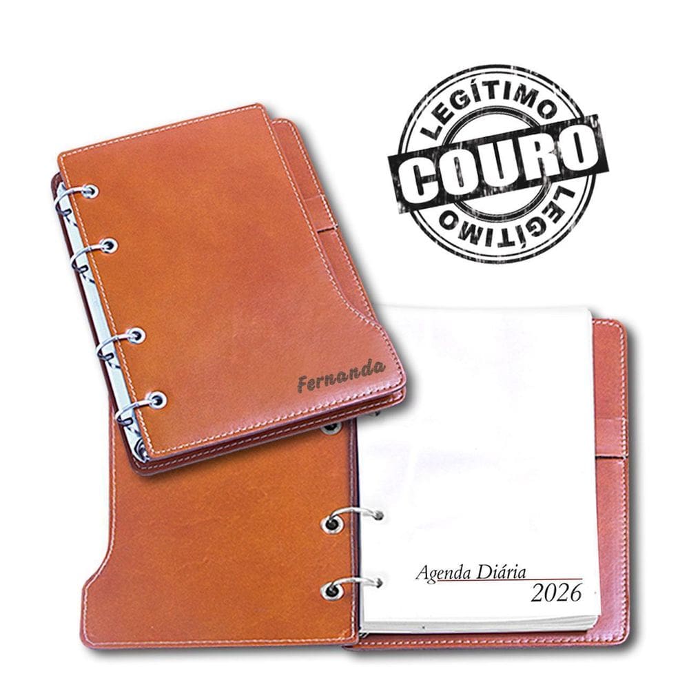 Agenda Diária 2026- A5 Em Couro Havana