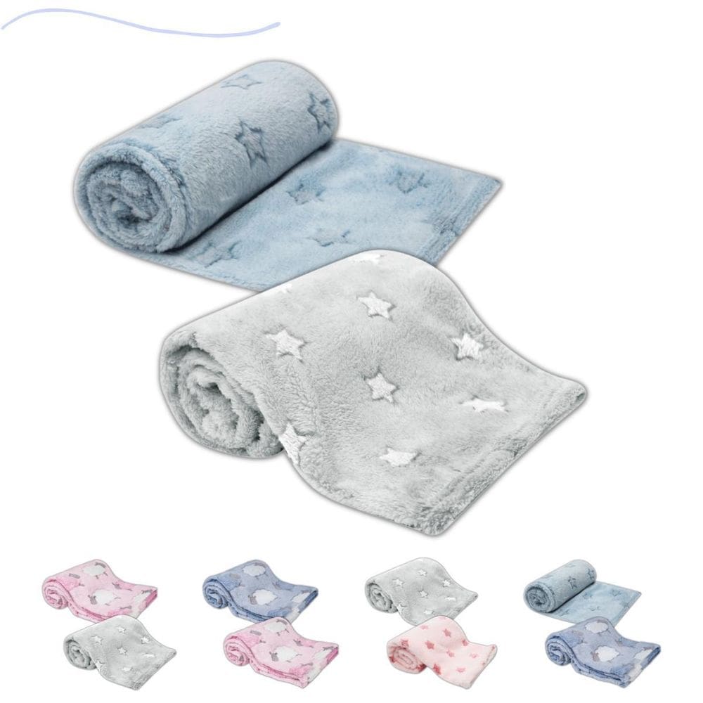 Mantinha Buba Kit 2 Cobertor Infantil Azul-Cinza 90x75cm