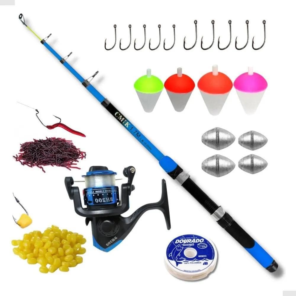 2X Kit De Pesca Completo Barato Vara Com Molinete E Acessóri