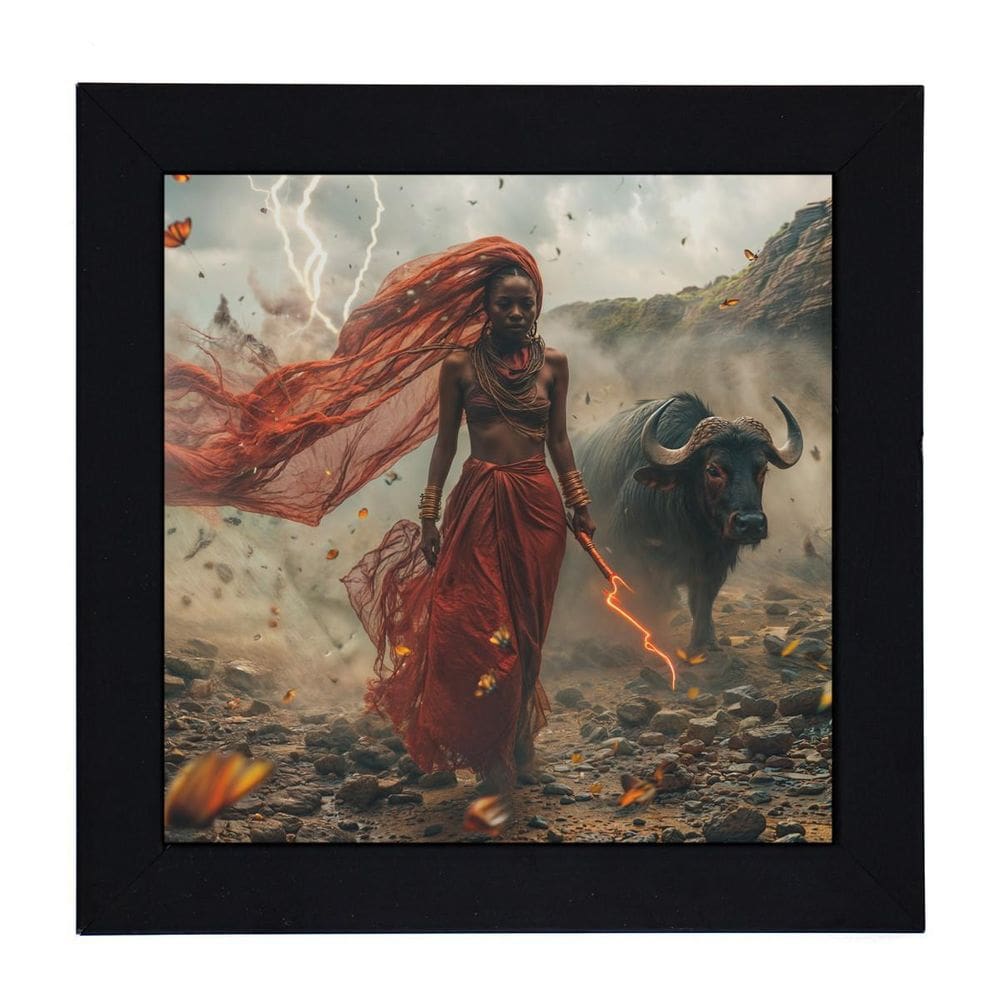 Quadro Orixá Iansã Moldura Preta 18 X 18 Cm