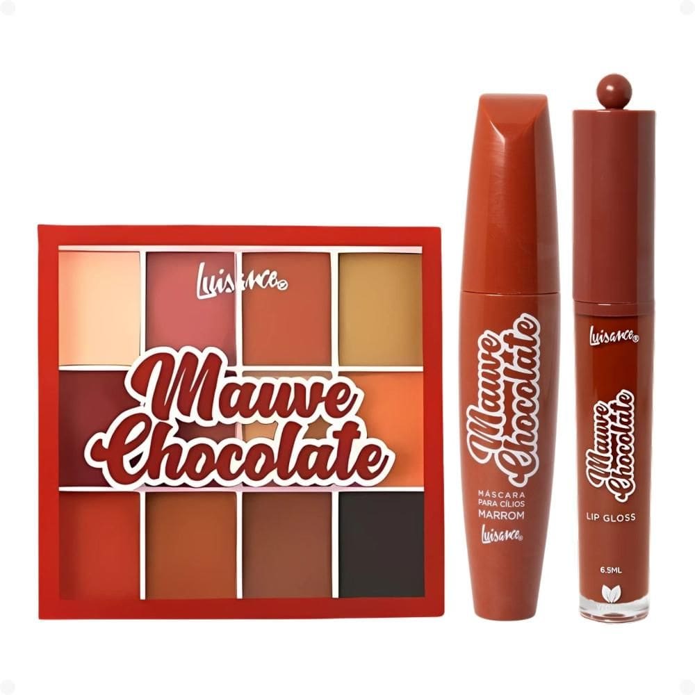 Kit Luisance Mauve Chocolate:1 Paleta  de Sombras , 1 Máscara para Cílios Marrom e 1 Lip Gloss Cor 03