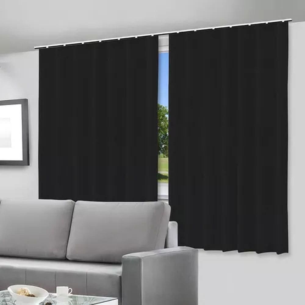 Cortina Blackout Preta 280X280Cm Com Rodízio Para Trilho