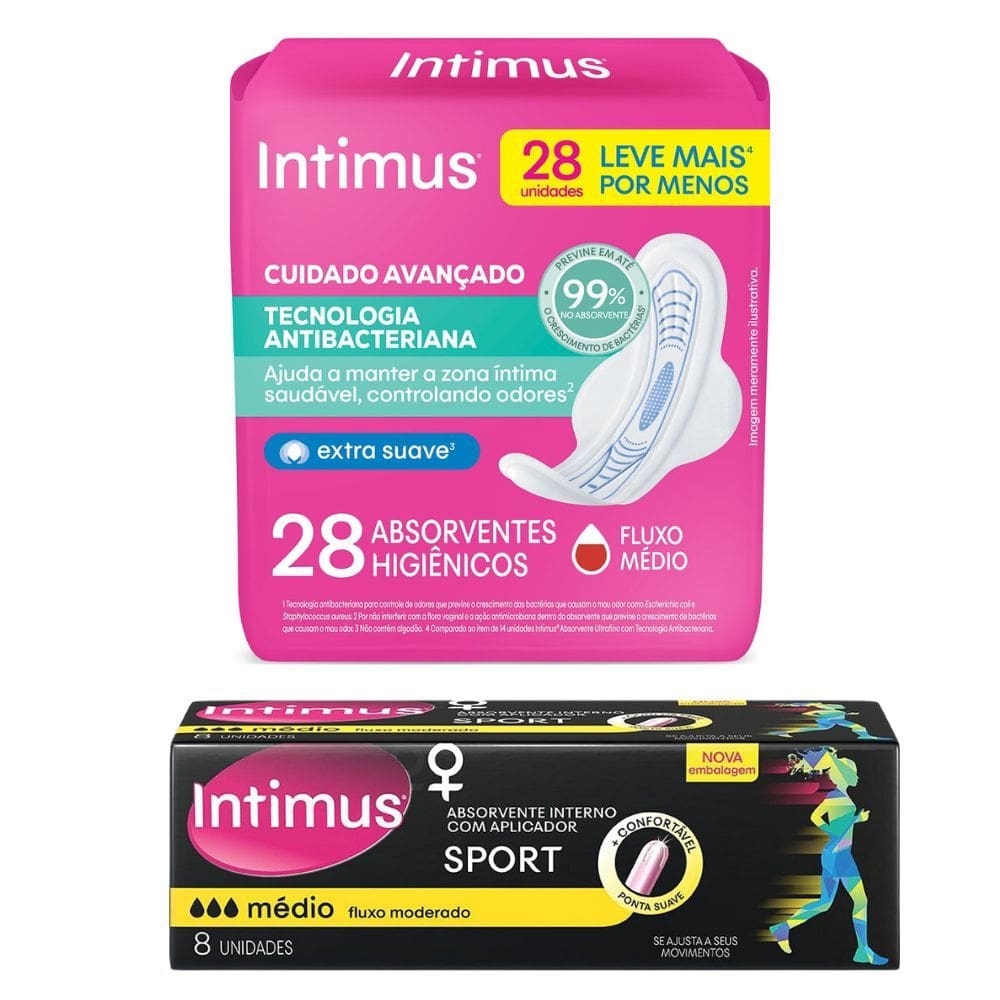 Kit 1 Absorvente Intimus Tecnologia Antibacteriana Com Abas - 28un