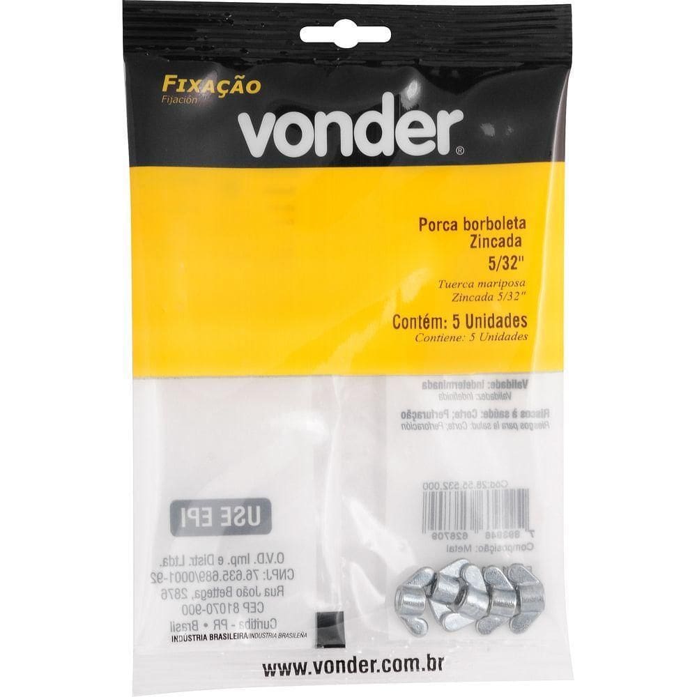 Porca Borboleta Zincada 5/32`` Com 5 Peças Vonder