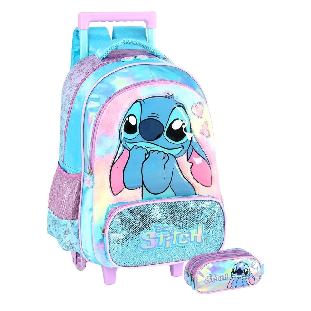 Kit Escolar Lilo Stitch Luxo Mochila Rodas + Estojo Triplo