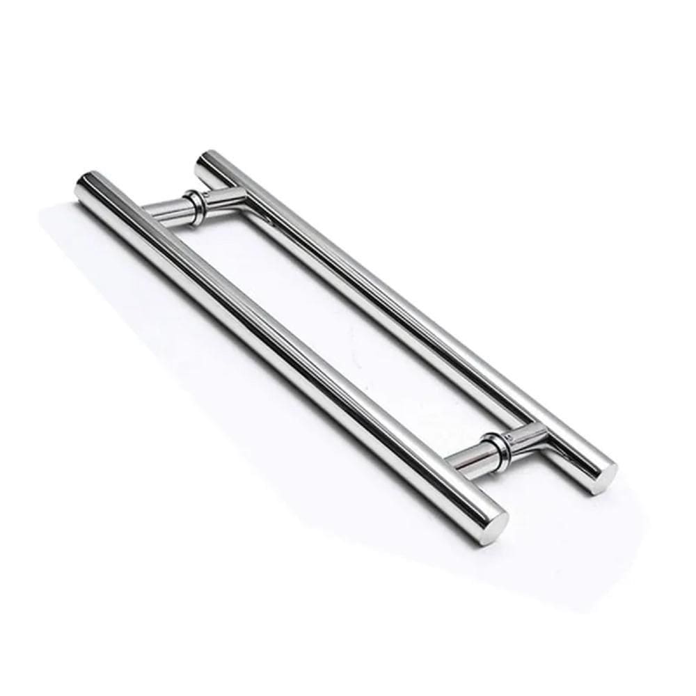 Puxador H Tubular Inox Duplo Porta De Madeira 30Cm Cromado