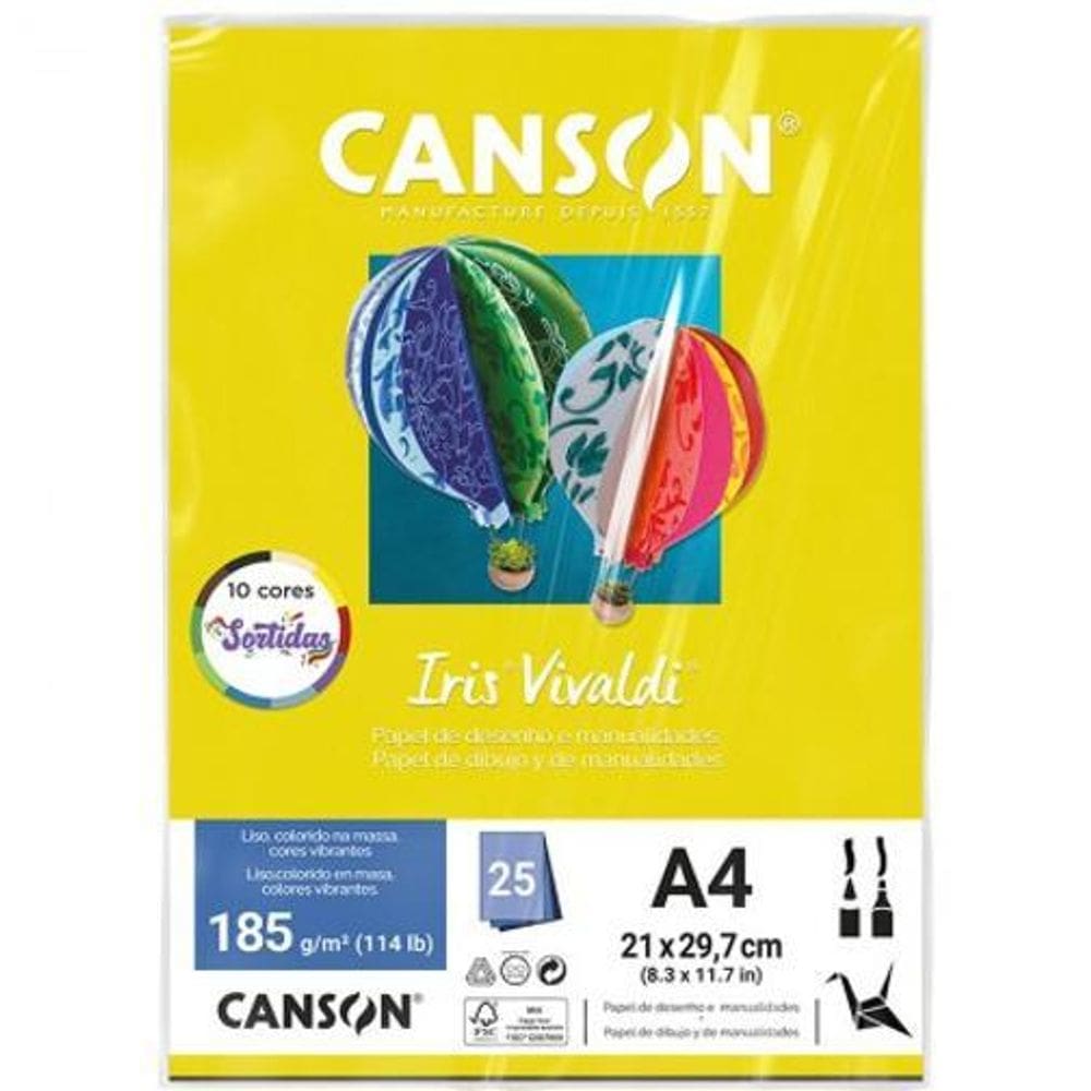 Papel Color Vivialdi A4 185G Com 25 Folhas - Canson