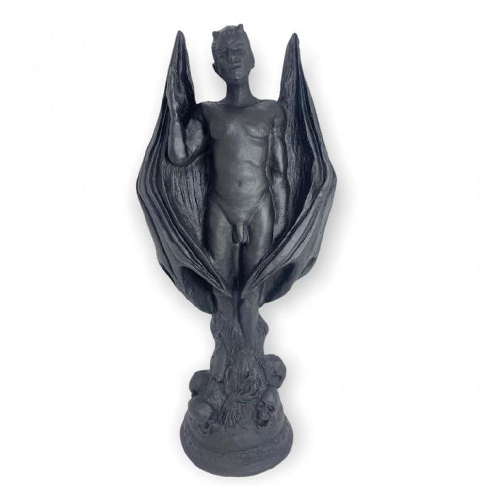 Escultura Lúcifer 25 Cm Pintado De Preto Fosco Em Resina