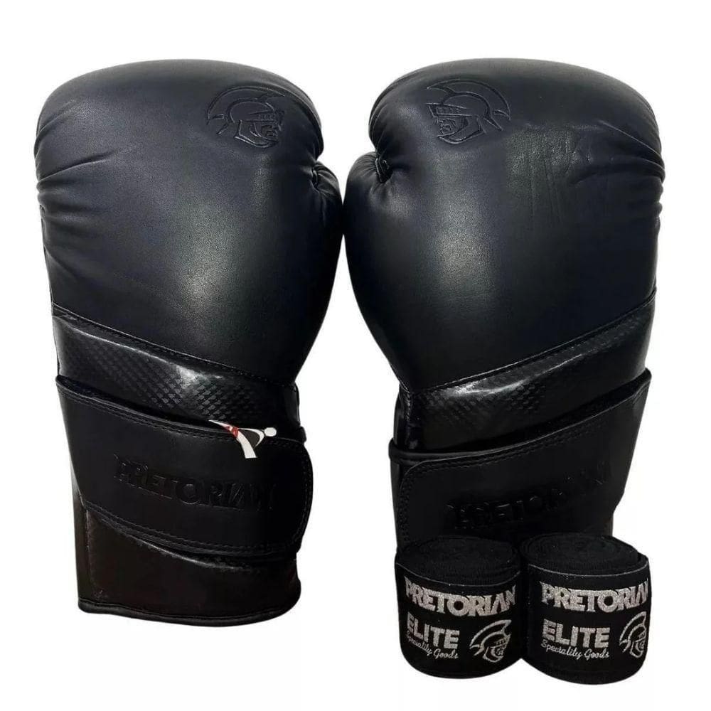 Kit Luva De Boxe Muay Thai Elite + Bandagem, Preto, 14 Oz