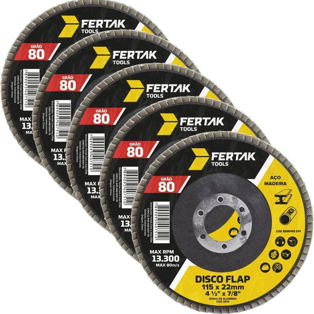 Disco Lixa Flap 115Mm Grão 80 Madeira Aço Desbaste 05 Un