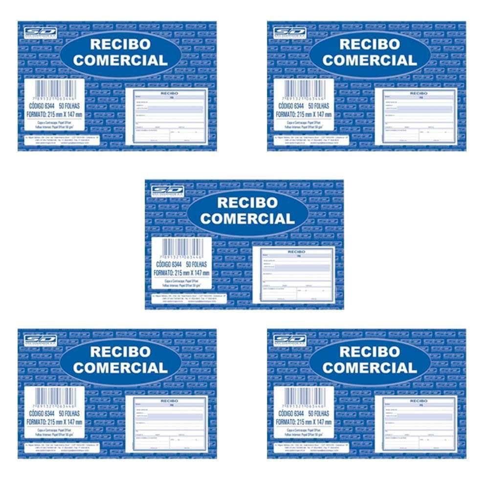 Lote 5X Recibo Comercial 50 Folhas 6344 Sd
