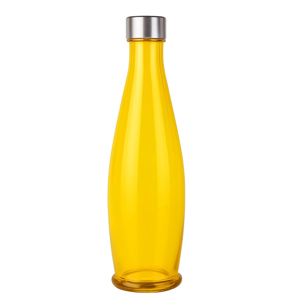 Garrafa De Água Geladeira Suco Vidro Tampa Inox 1 Litro Amarelo