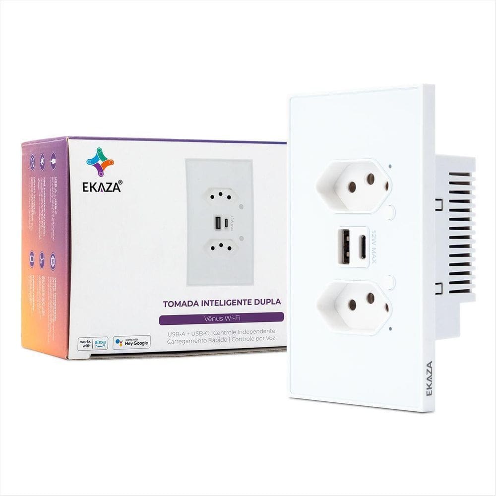 Tomada Inteligente Dupla Vênus Ekaza Branco Alexa Google