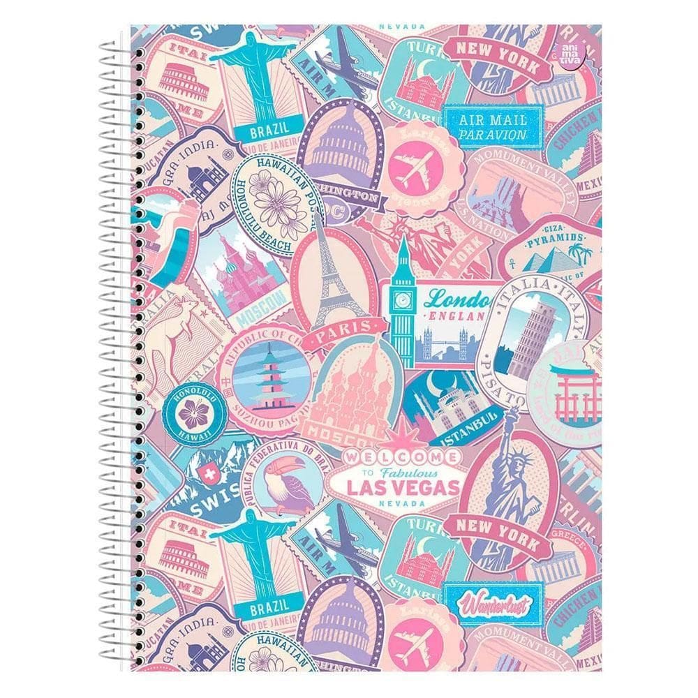 Caderno Univ 10 Matérias 160Fls Wanderlust Rosa Animativa