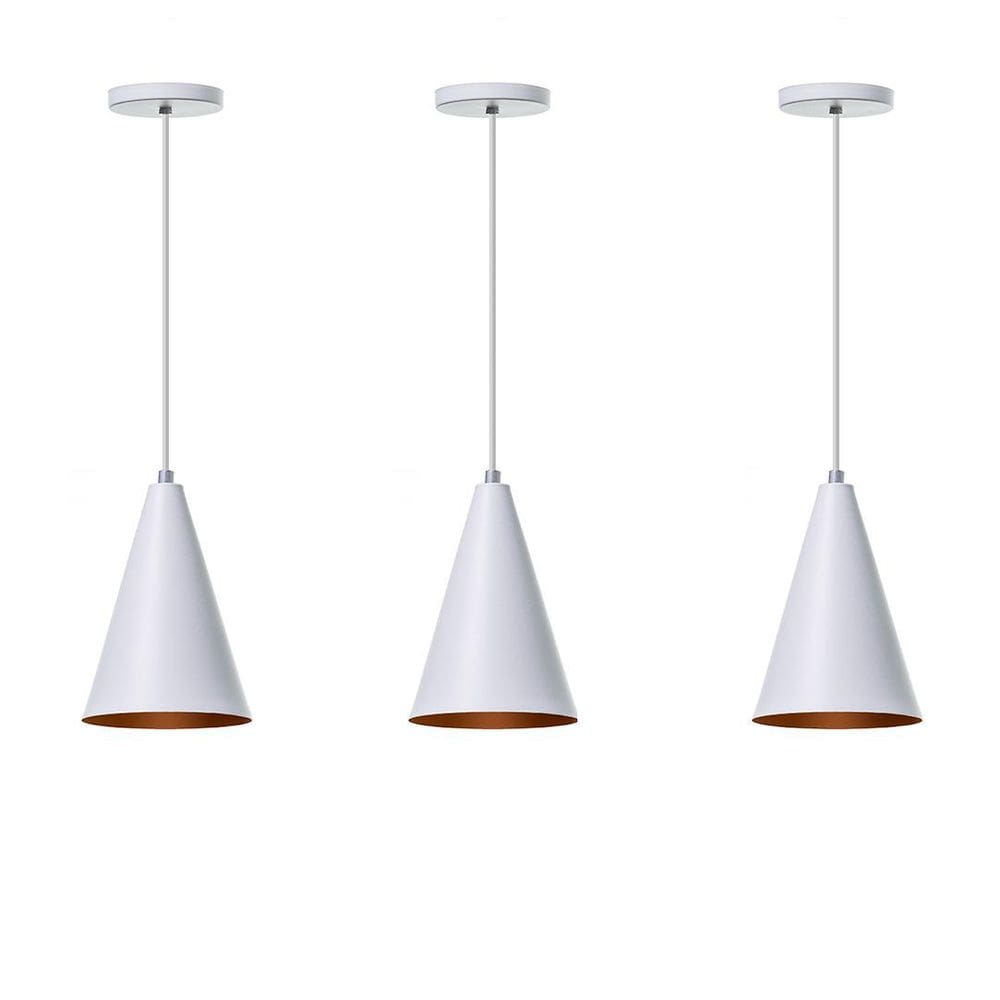 Kit 3 Lustre Pendente Cone P Branco Alumínio Decoração