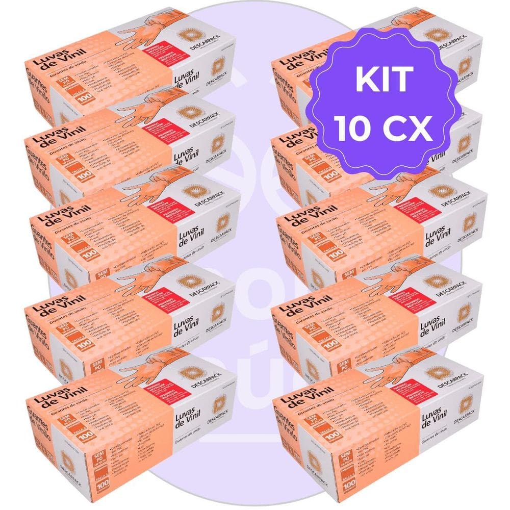Kit 10 Luvas De Vinil Descartável M Sem Pó - Descarpack