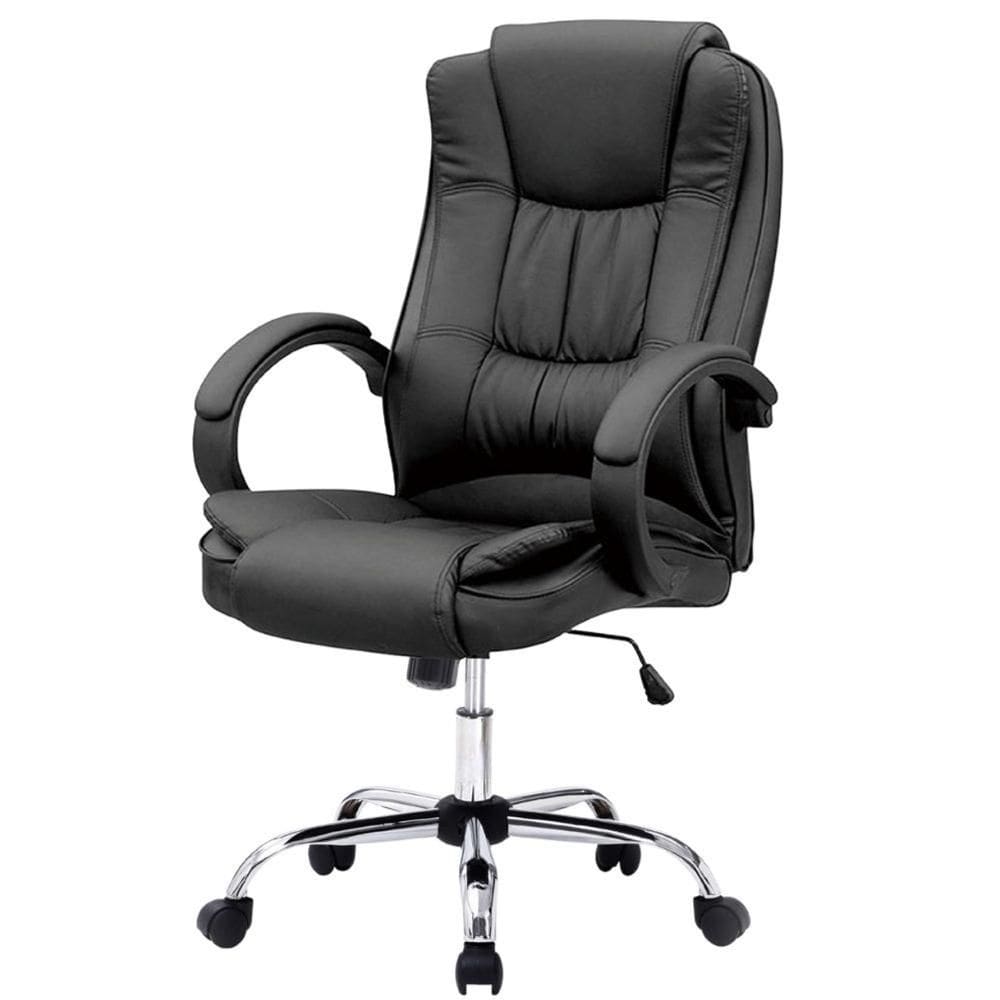 Cadeira Escritório Giratória Presidente Melbourne Fratini Revestida em PU Preto Base Cromada Rodízio