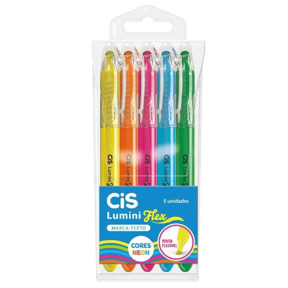 Pincel marca texto Lumini Flex Neon 5 unidades - Cis