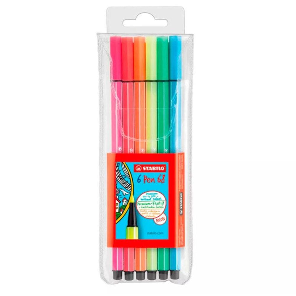 Caneta hidr Pen 68 6806-1 neon estojo 6 unid Stabilo