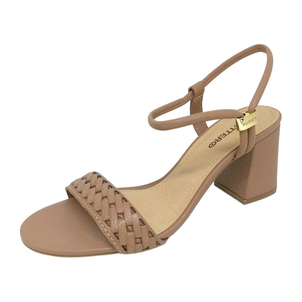 Sandália Feminina Salto Médio Bloco Couro Elegante Bottero