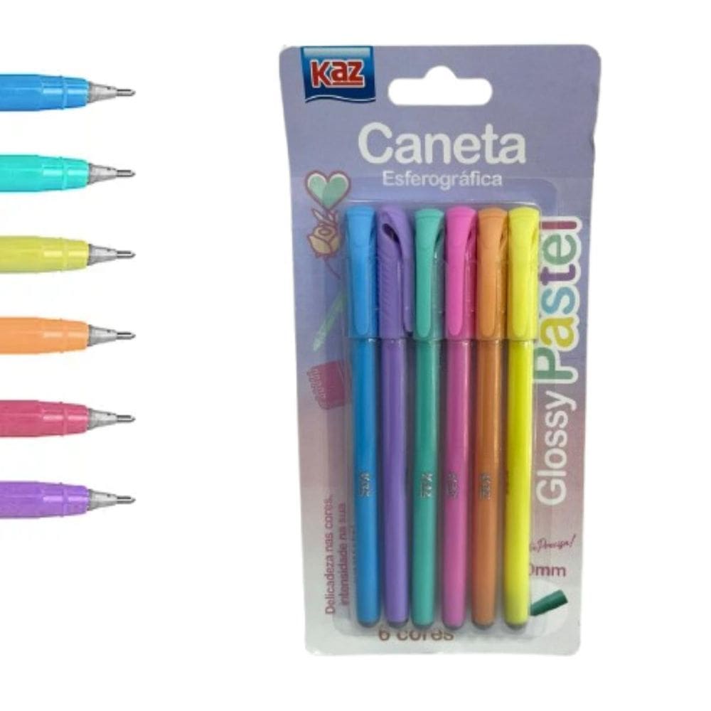 Kit 6 Canetas Esférica 1.0 Glossy 6 Cores Pastel Kz98168