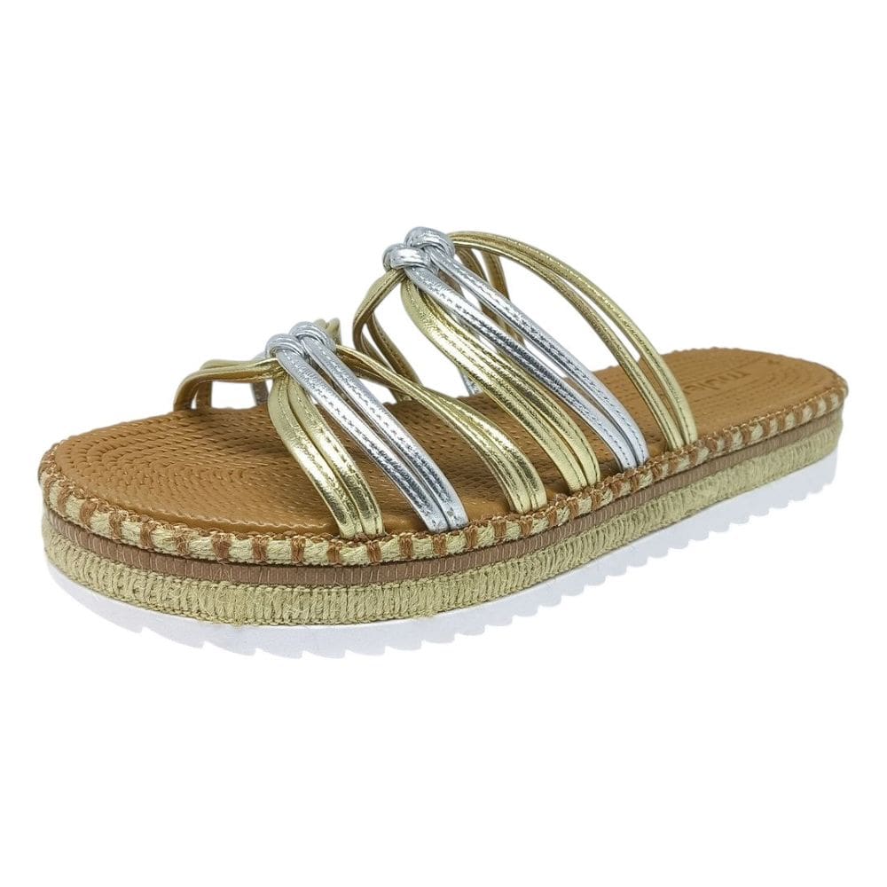 Chinelo Feminino Flatform Metalizado Palha Conforto Moleca