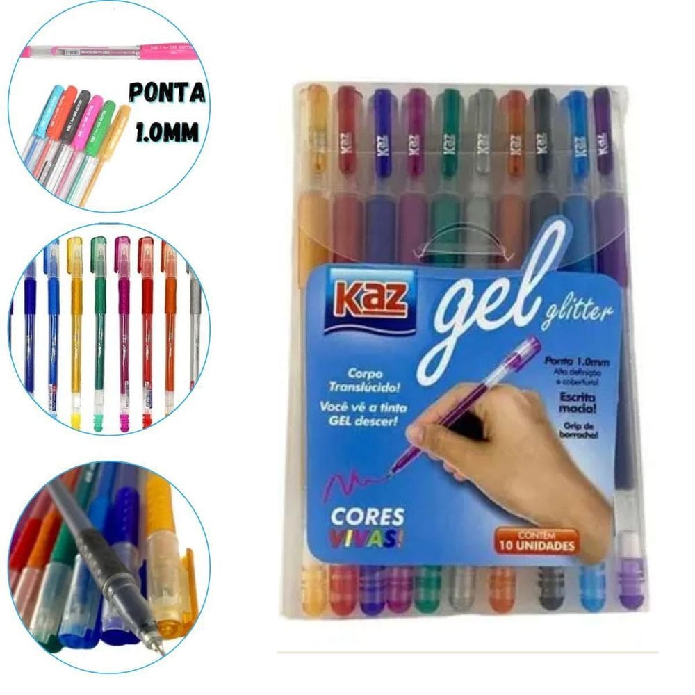 Caneta Esfereográfica 1.0 Gel Glitter 10 Cores Kz98121