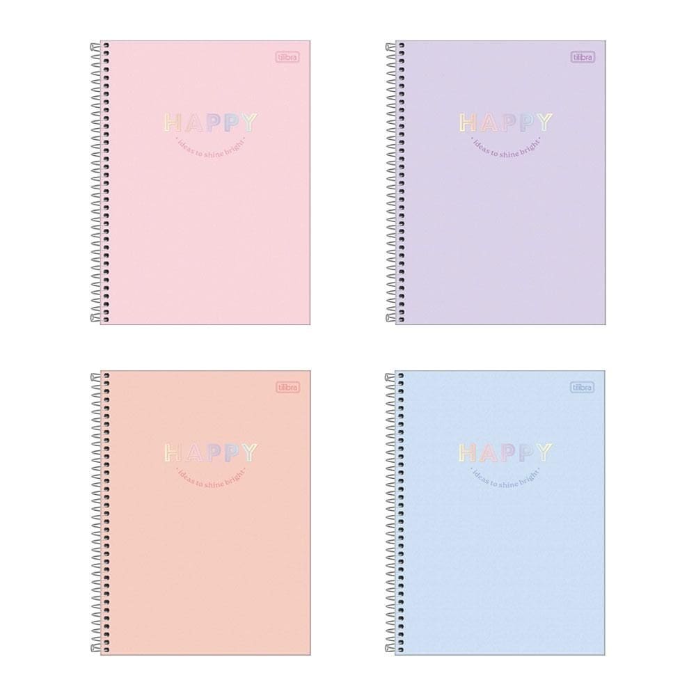 Caderno capa dura universitário 1x1 80 folhas Happy Tilibra